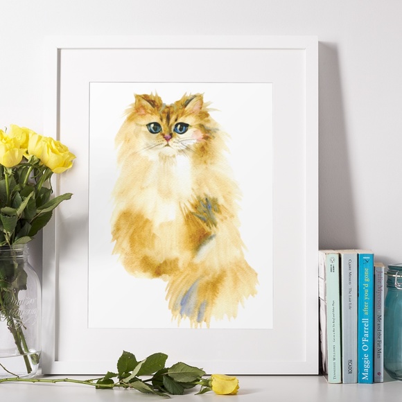 Watercolor Yellow Cat Portrait Wall Art Print Poster Unframed - Picture 4 of 16